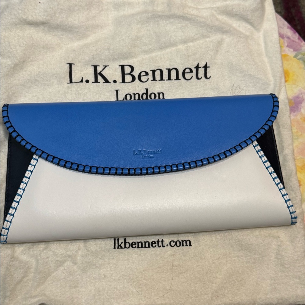 NWT - LK Bennett Sky Blue, Navy and White Clutch - Picture 4 of 16